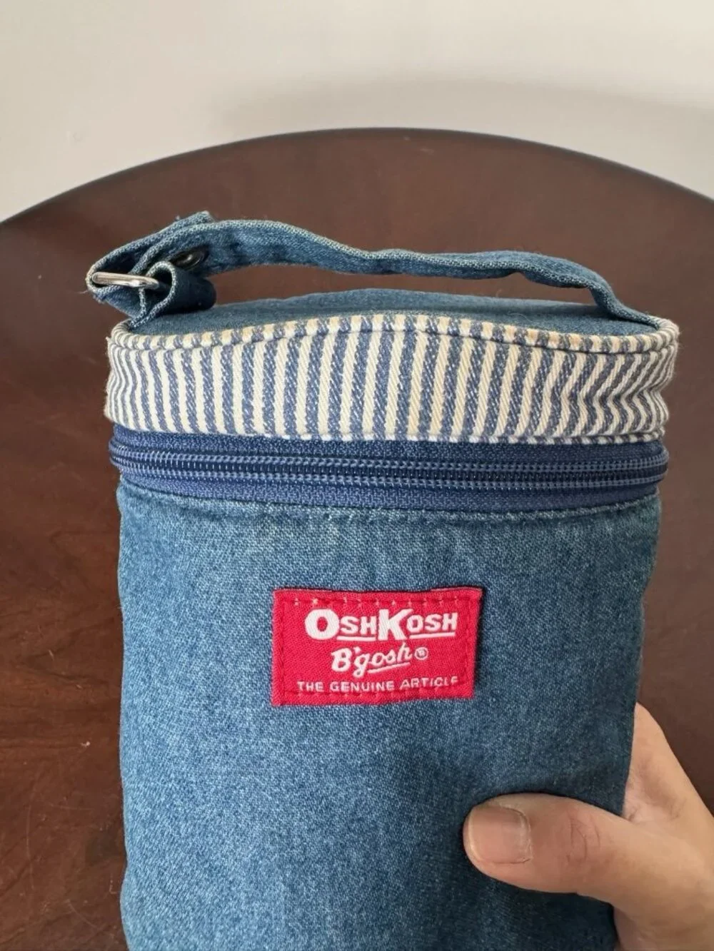 VTG OshKosh Denim Stripe Insulated Bag Handle