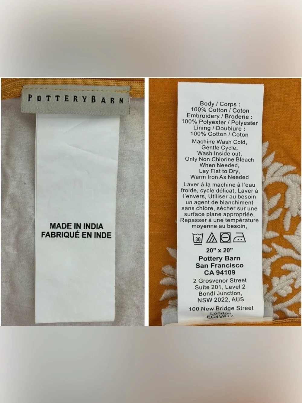 Pottery Barn mustard ikat embroidered pillow cover reversible 20x20