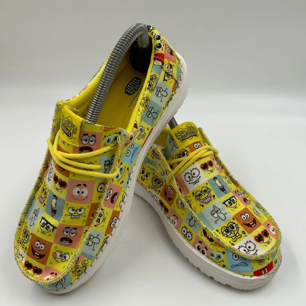 Hey Dude Wally Y SpongeBob Faces Kids Shoes J6 Cyber Yellow Multi 42899-77K