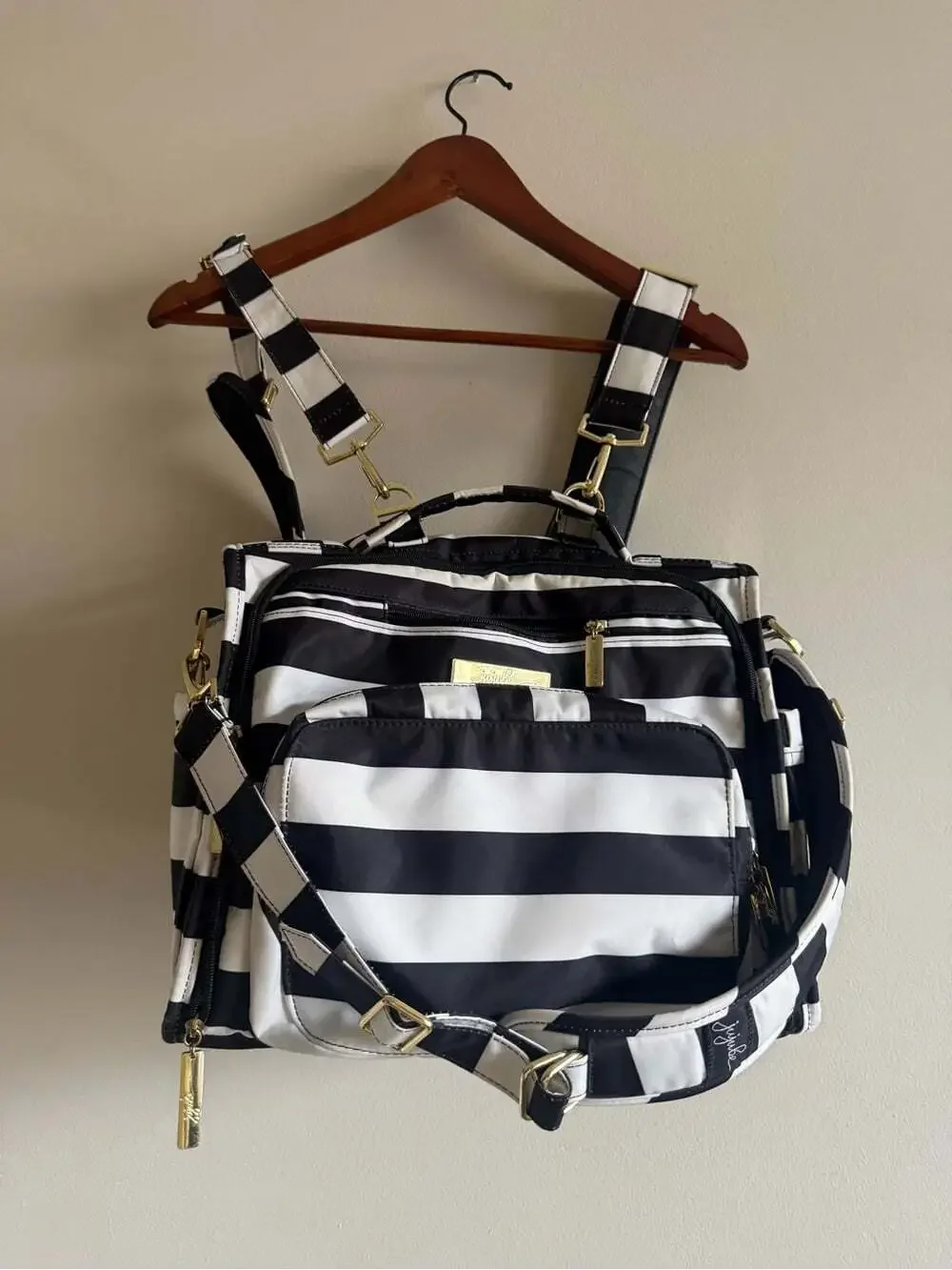 JuJuBe B.F.F. The First Lady Convertible Diaper Bag Black White Gold Luxury Baby