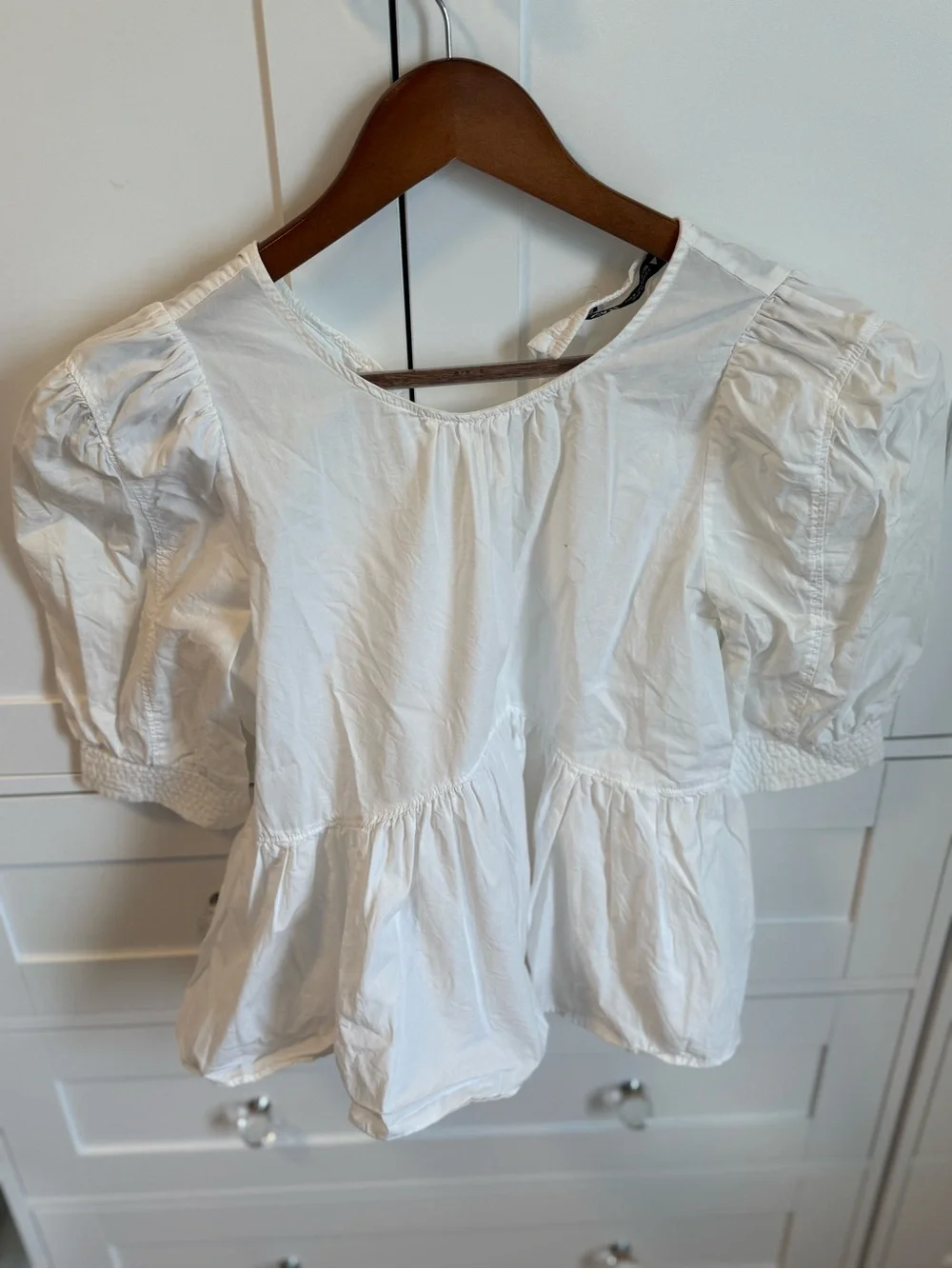 Zara White Puff Sleeve Peplum Blouse