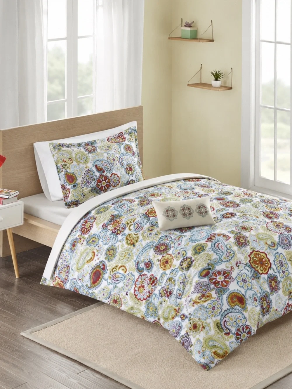 Mi Zone Duvet 3 pc Set Multi Color Floral & Medallions Print Twin Blue Red Green