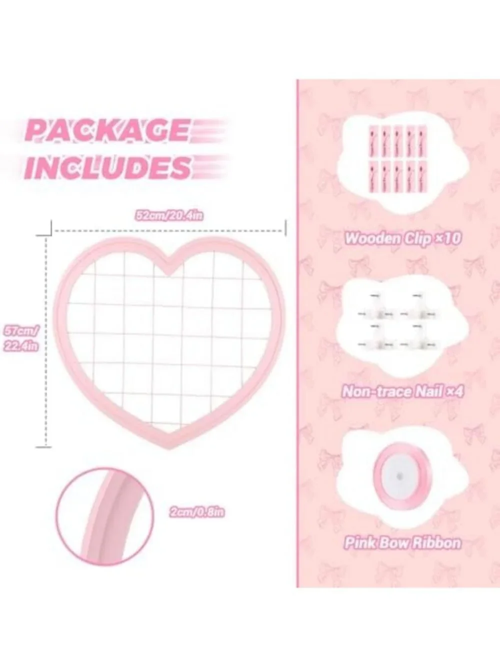 Pink Heart-Shaped Wire Wall Grid Panel for Photo Display & Room Decor