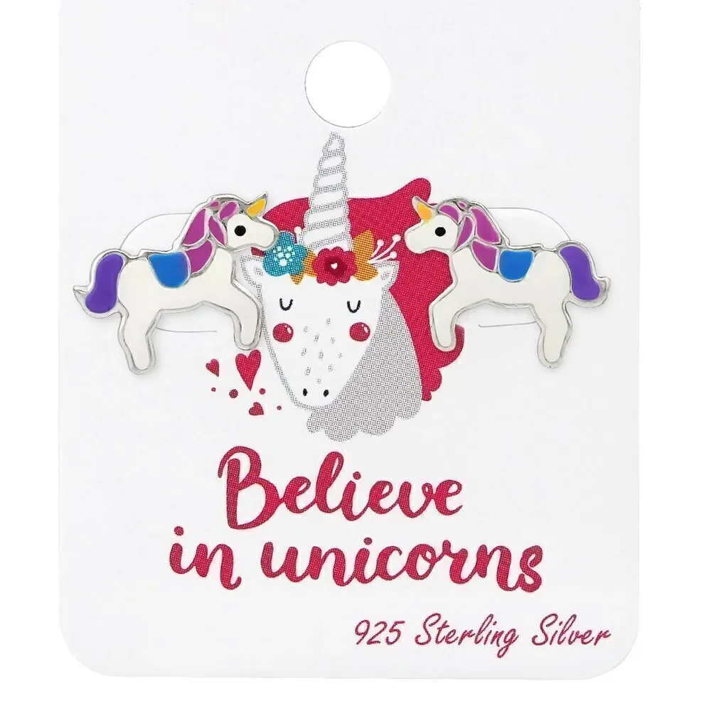 Children’s Silver Unicorn Ear Studs with Epoxy