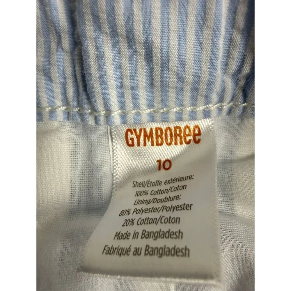Gymboree Girls Seersucker Shorts Size 10 Blue White Stripe Cotton Summer Preppy