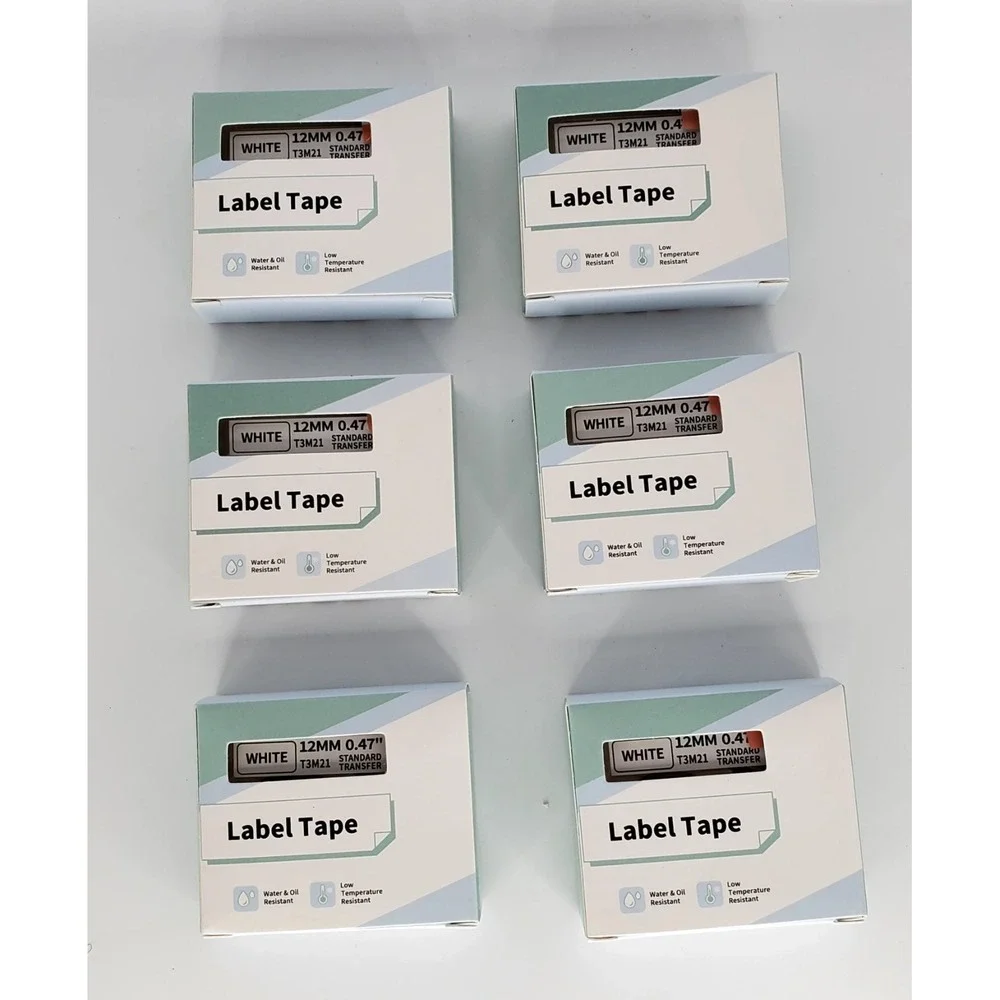 6 Ct. Label Tape T3M21 Black on White 12MM .047 for Brother P-Touch Label Maker‎