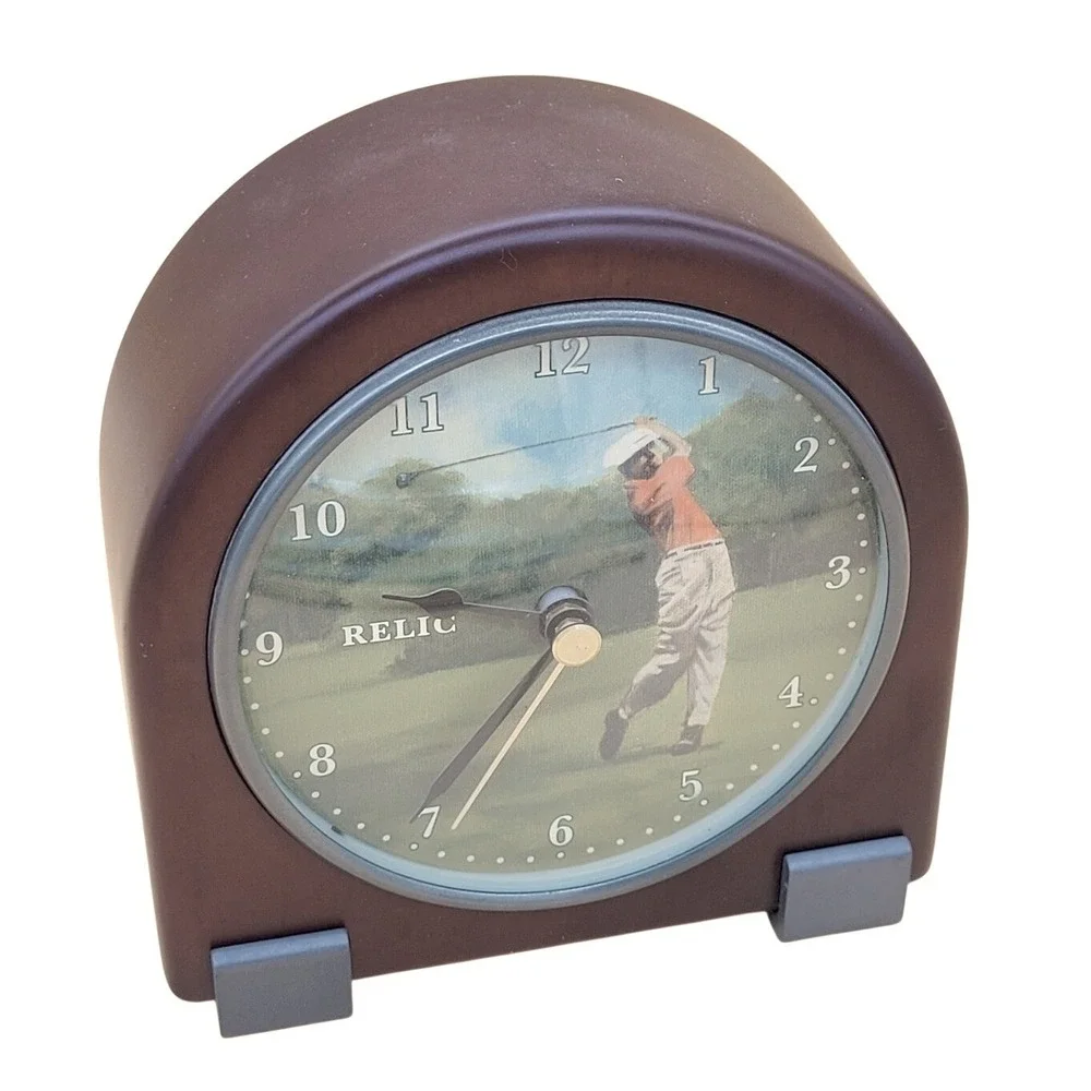 Relic Wooden Desk‎ Mantle Clock Golf Player WORKS Battery Operated