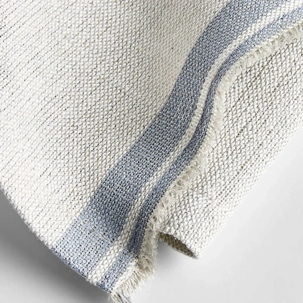 Crate&Barrell Clovis Blue Edge Cotton Linen Tea Kitchen Dish Towels Set of 2