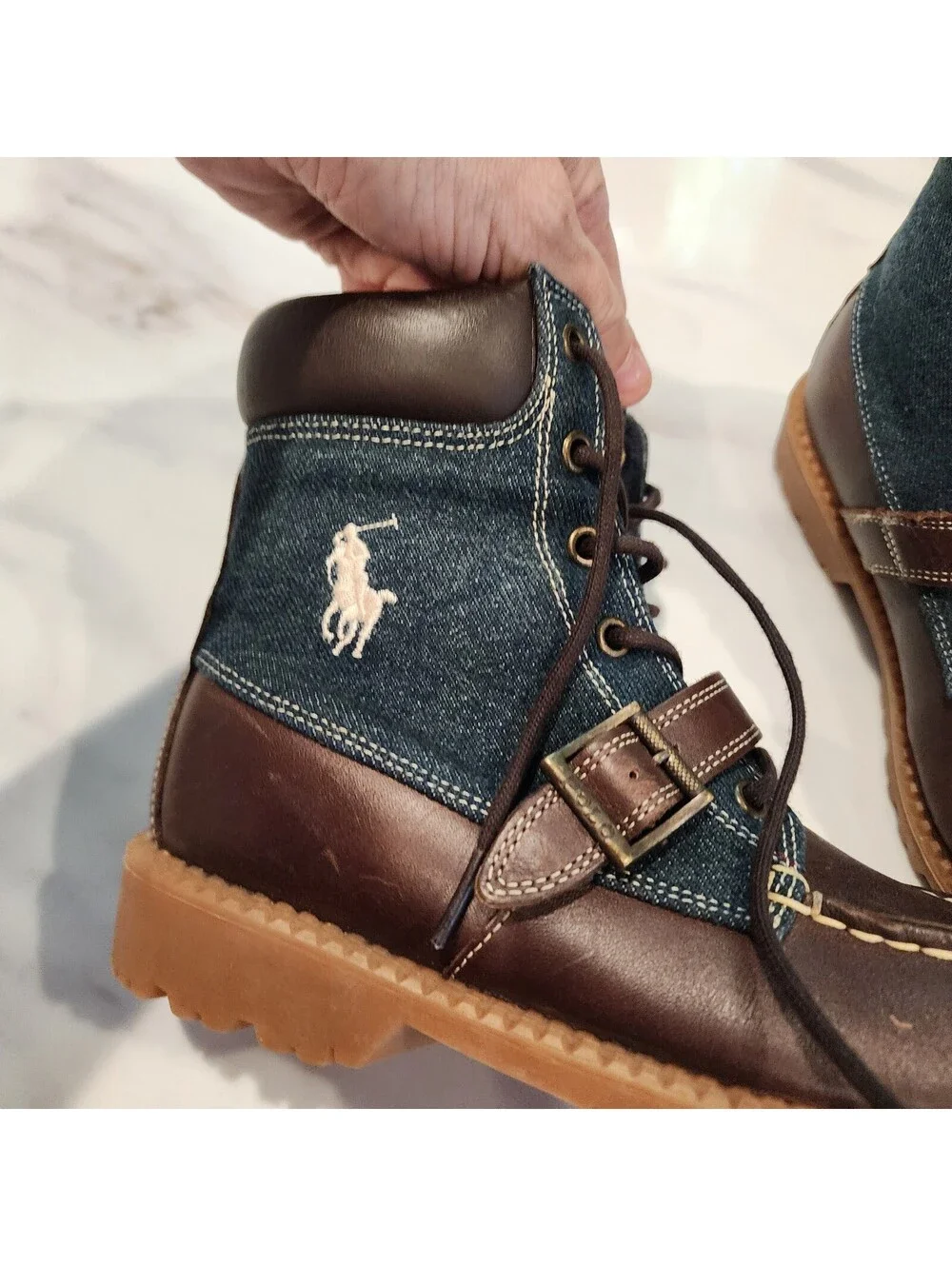 Polo Ralph Lauren Men's Denim and Leather Lace-Up Boots
