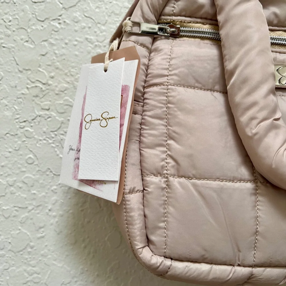 Jessica Simpson Quilted Puffer Insulated Lunch Tote Bag Champagne Crossbody