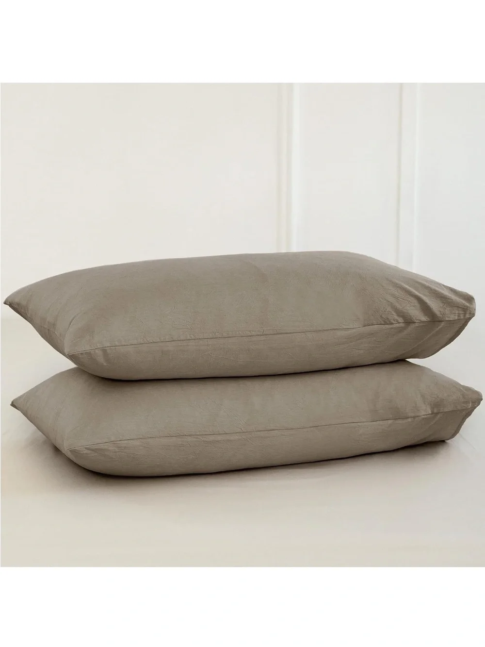 NEW MOOMEE Pillowcase Set of 2 100% Washed Cotton. Linen-Like. Queen. Taupe