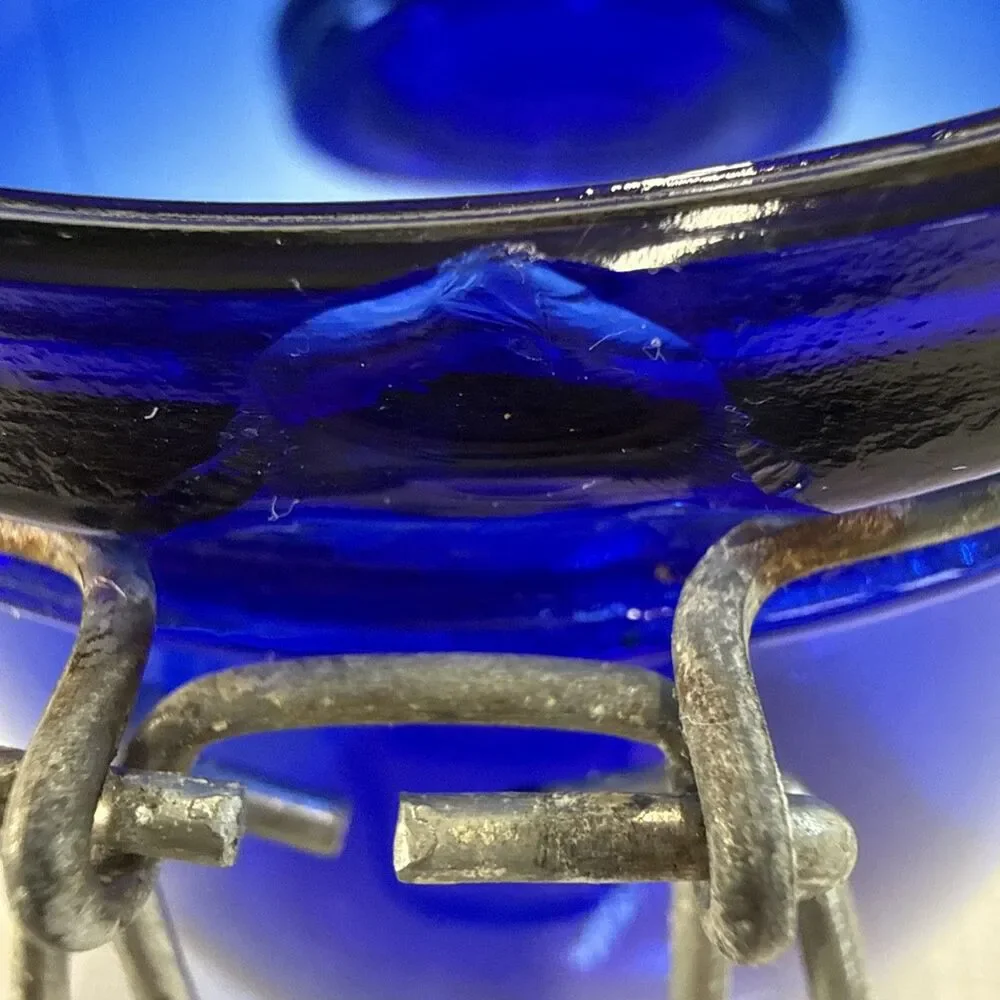 RARE! Vintage Cobalt Blue Glass Storage Jar Wire Bale Gasket Lid 5.75