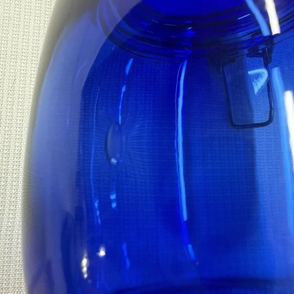 RARE! Vintage Cobalt Blue Glass Storage Jar Wire Bale Gasket Lid 5.75