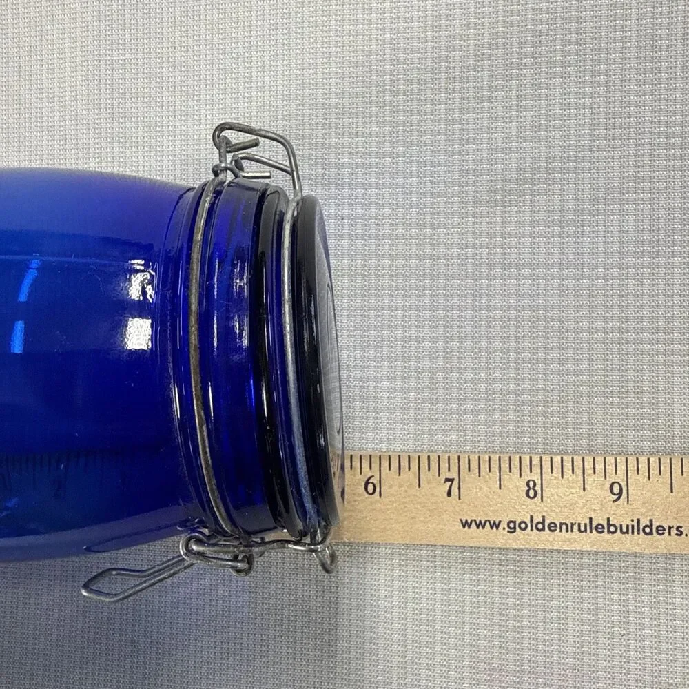 RARE! Vintage Cobalt Blue Glass Storage Jar Wire Bale Gasket Lid 5.75