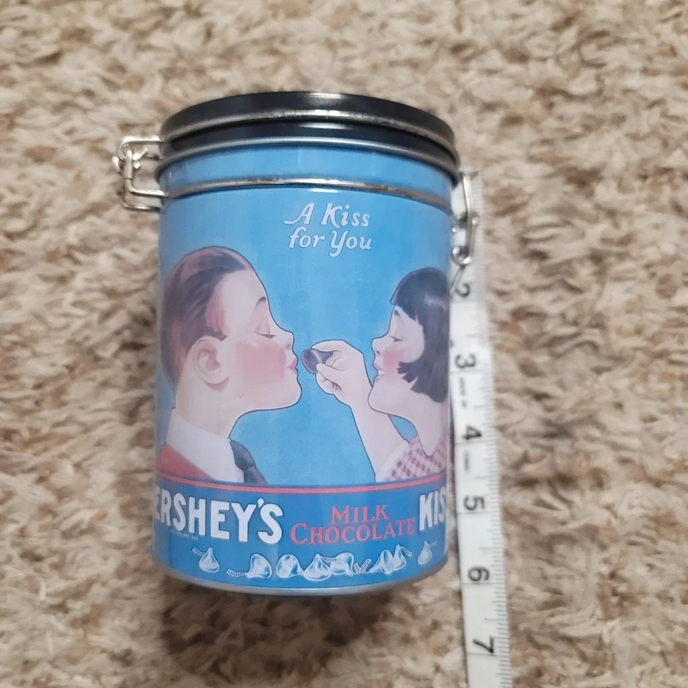 Hershey's Kisses Collectible Tin‎ Blue Vintage Style A Kiss For You Latch Can