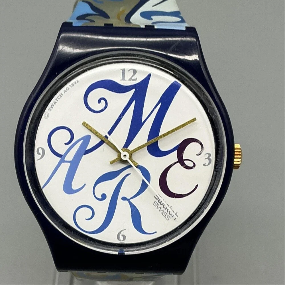 Vintage Swatch Algarve Men Watch 34mm White Blue Band Swiss New Battery
