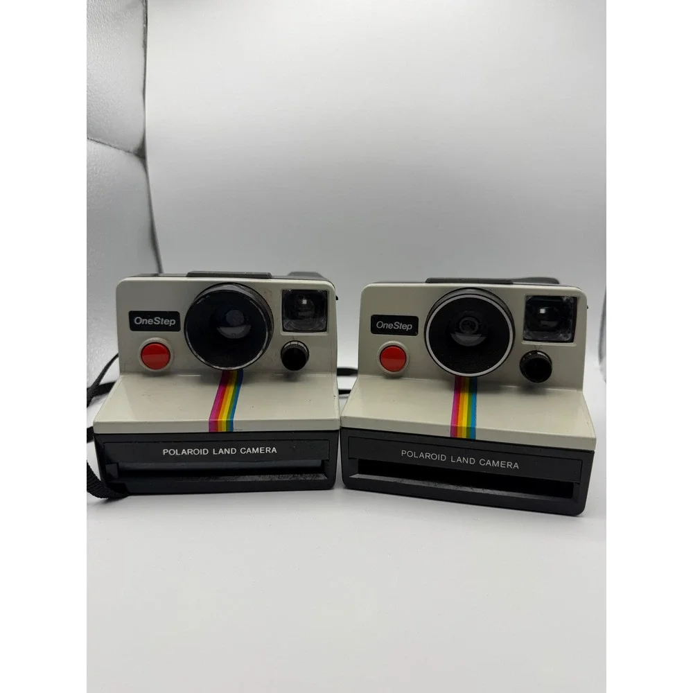 Lot of 2 Vintage‎ Polaroid OneStep Land Camera Rainbow Stripe SX-70 Untested