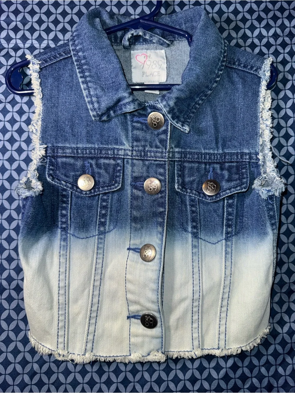 The Children's Place Blue Ombre Denim Vest with Frayed Edges