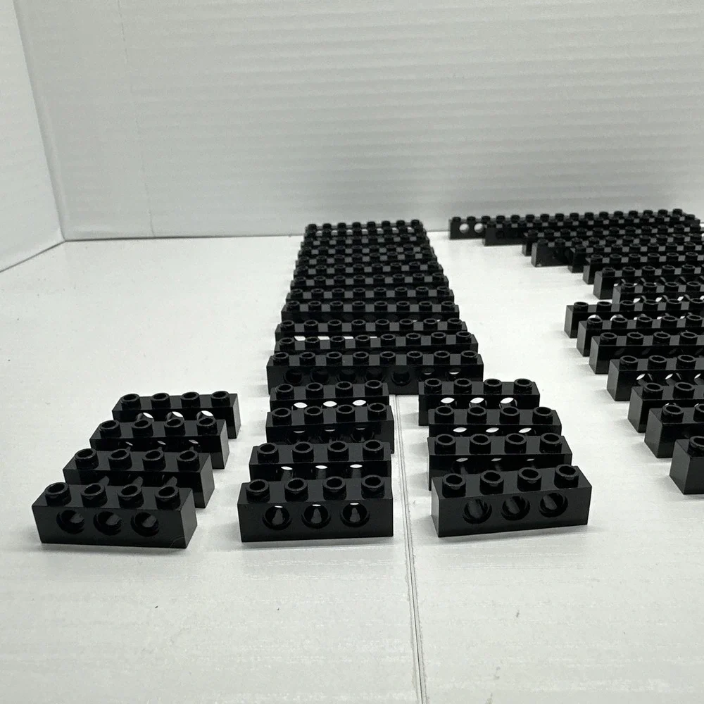 Lego Technic Bricks W/Holes -Black 1x4, 1x6, 1x8, 1x10, 1x12, 1x14 & 1x16 Lot 47