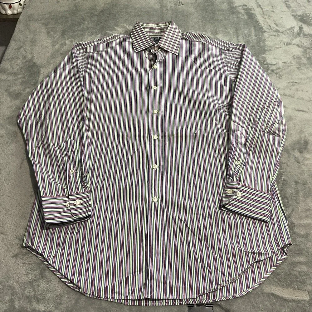 Vtg 90s Polo Ralph Lauren Curham Colorful Striped‎ Dress Shirt Mens 15 1/2 32-33