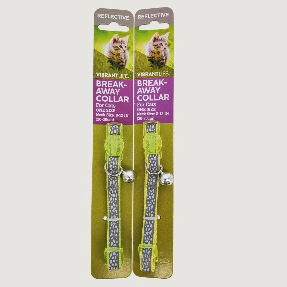 Vibrant Life Breakaway Cat Collar 2 Pk‎ Reflective Neon Yellow 8-12in Adjustable