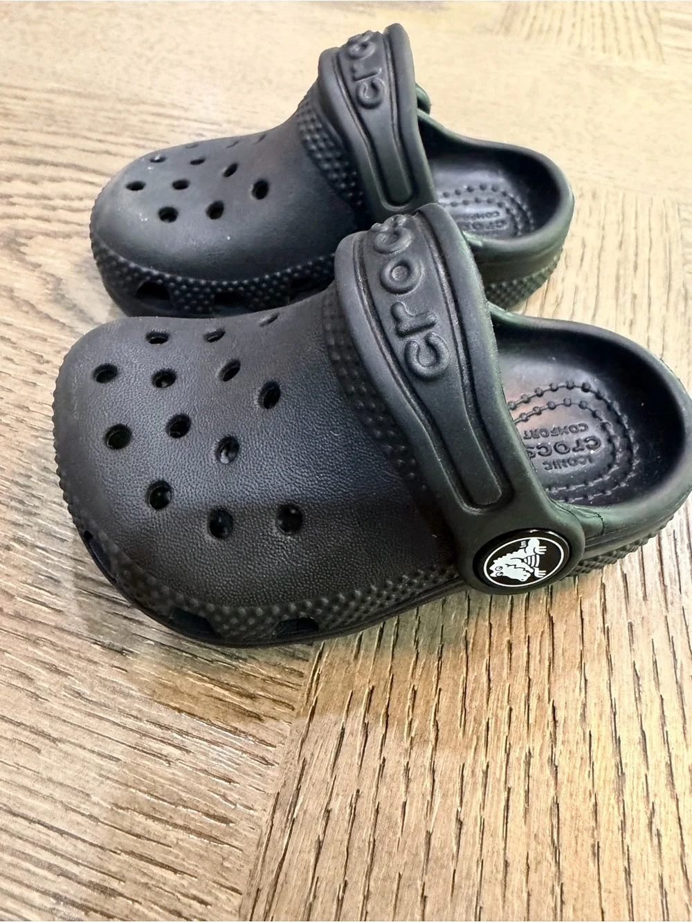 CROCS Kids Black Classic Clog with Heel Strap & Logo