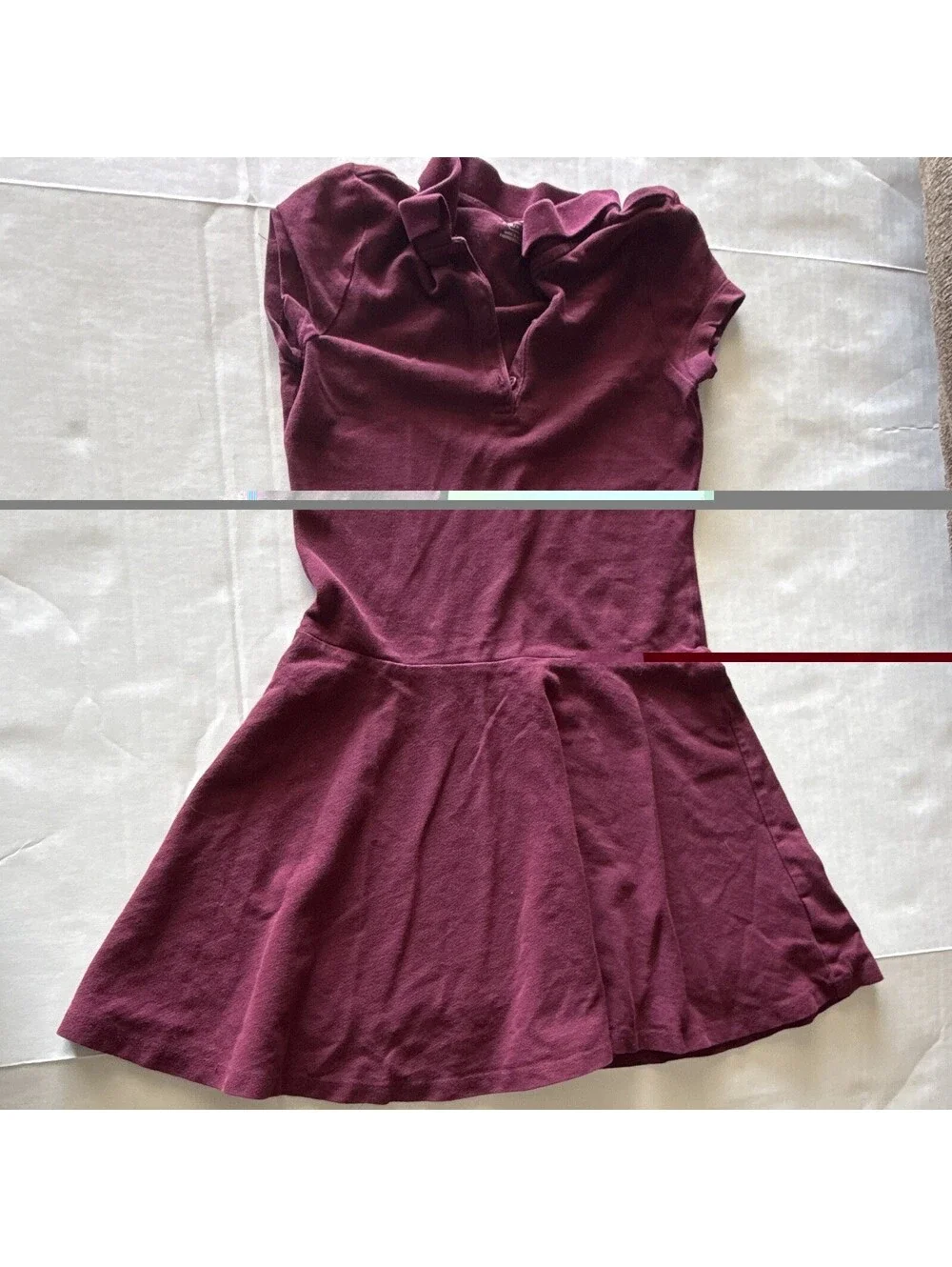 The Children's Place Girls Fit & Flare Collared Polo Dress Burgundy Knit M 7-8
