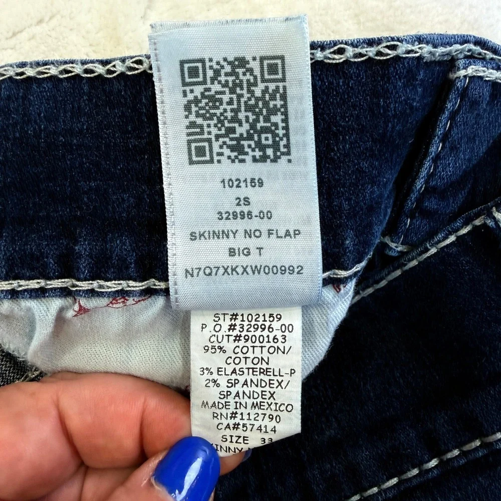 Men's True Religion Skinny No Flap Big T Indigo Jeans White Stitching Size 33