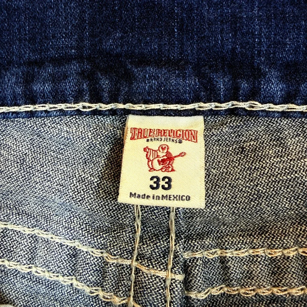 Men's True Religion Skinny No Flap Big T Indigo Jeans White Stitching Size 33