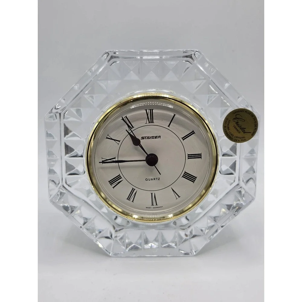 Heavy‎ Lead Crystal Table Quartz Clock Staiger West Germany, Cristal Case France