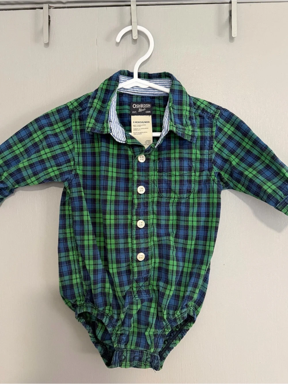OshKosh B'gosh Green & Blue Plaid Button-Front Baby Onesie