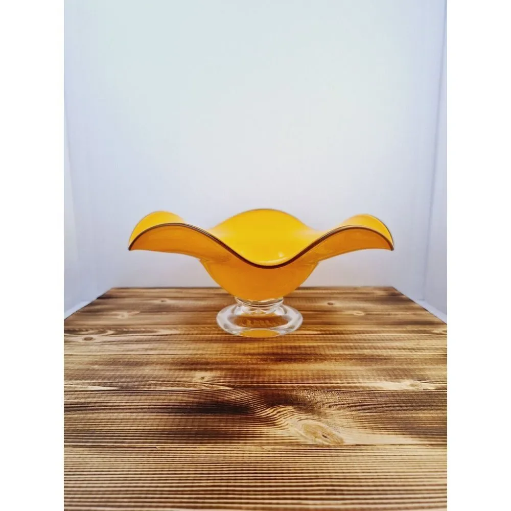 Vintage‎ Teleflora Gift Beautiful Orange Flower / Candy Glass Bowl Pedestal Base