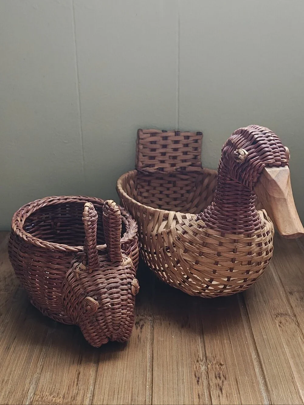 Handwoven Wicker Animal Basket Set- Duck & Rabbit