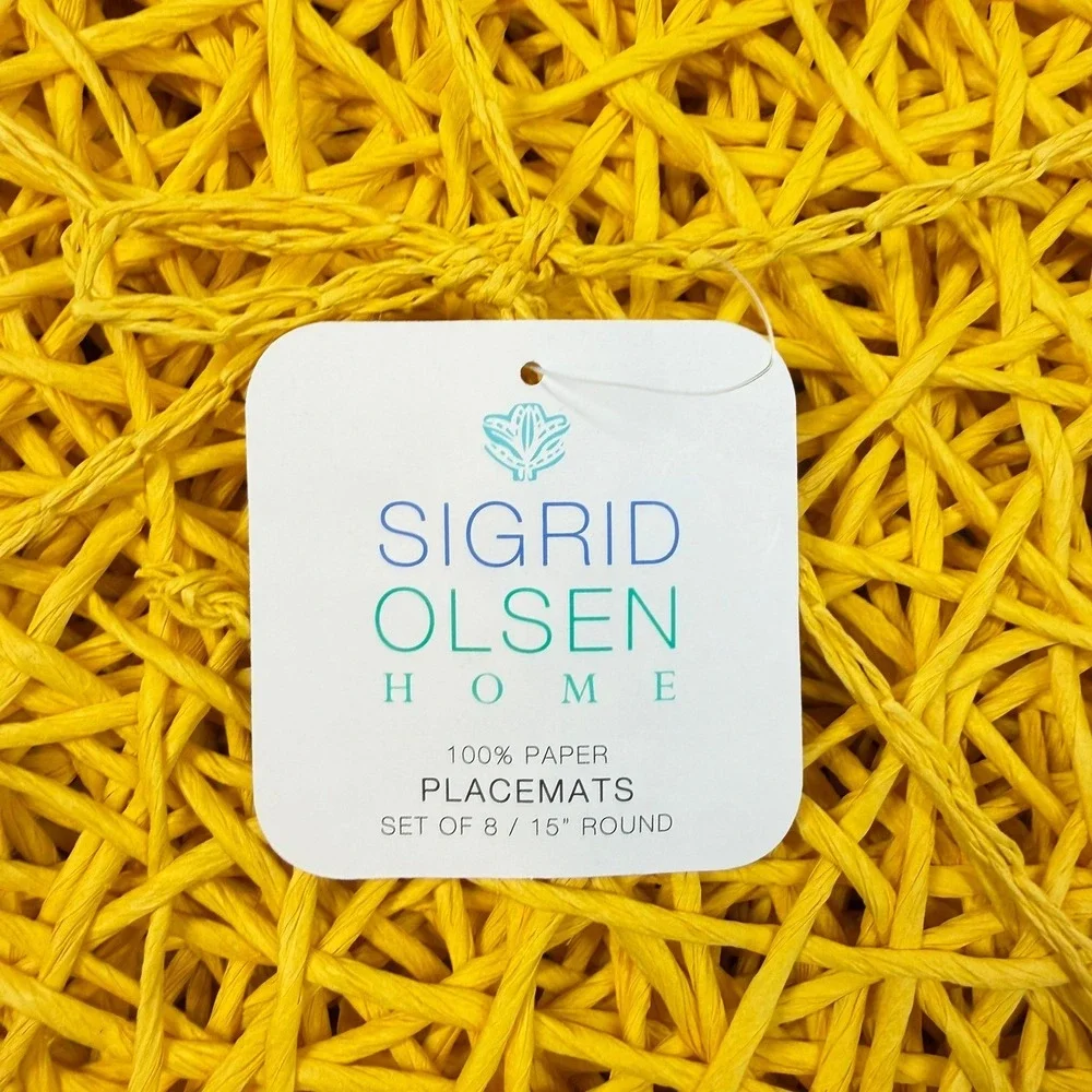 Sigrid Olsen Home Placemats Yellow Woven Paper Round Set of 8, 14.5