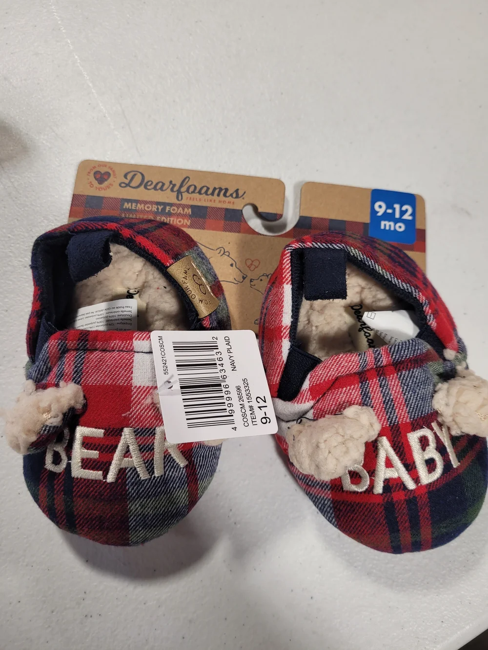 Dearfoams Baby Plaid Memory Foam Crib Shoes - Red/Navy