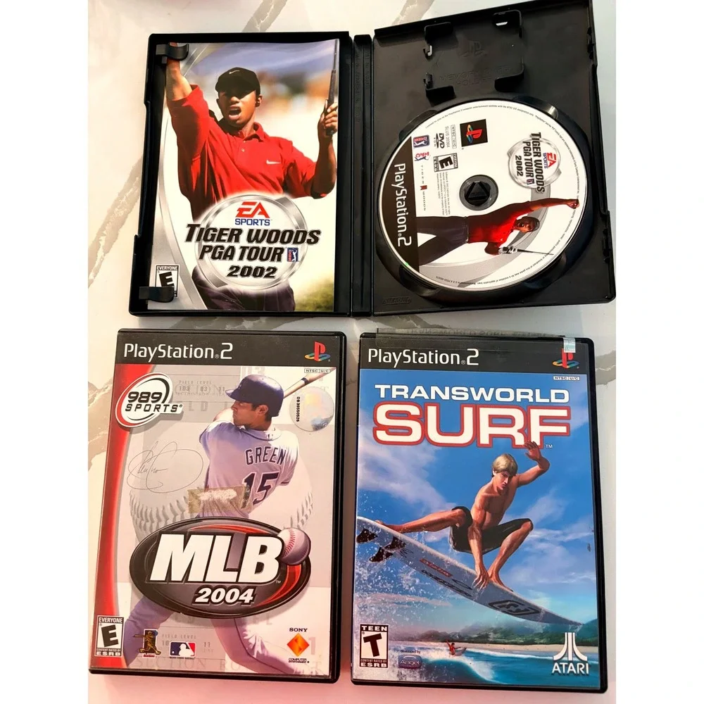 Sony PlayStation 2 Sports Bundle PS2 Tiger Woods MLB 2004 Transworld Surf