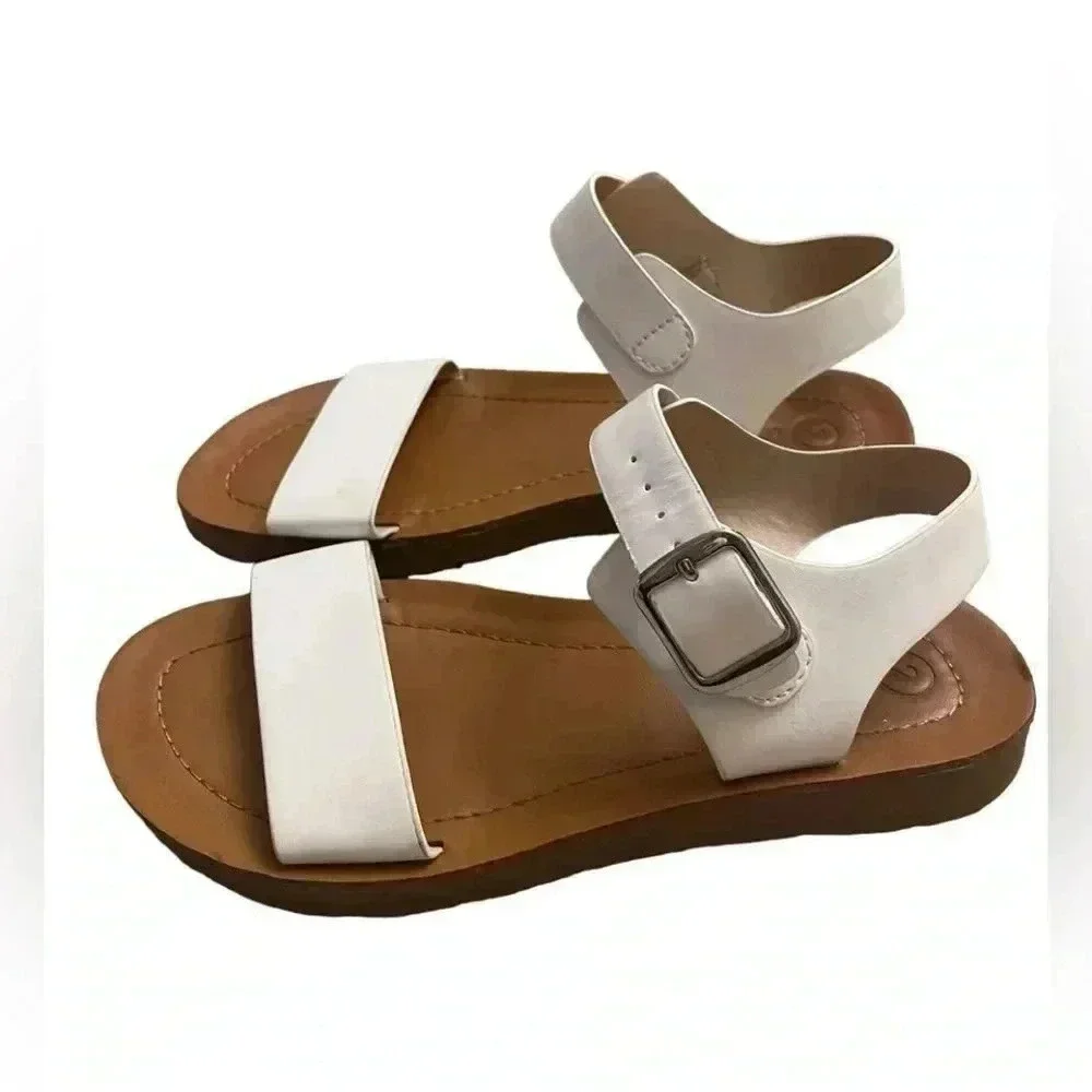 Cat & Jack White Ankle Straps Adjustable Girls Flat Sandals Casual Sz 2