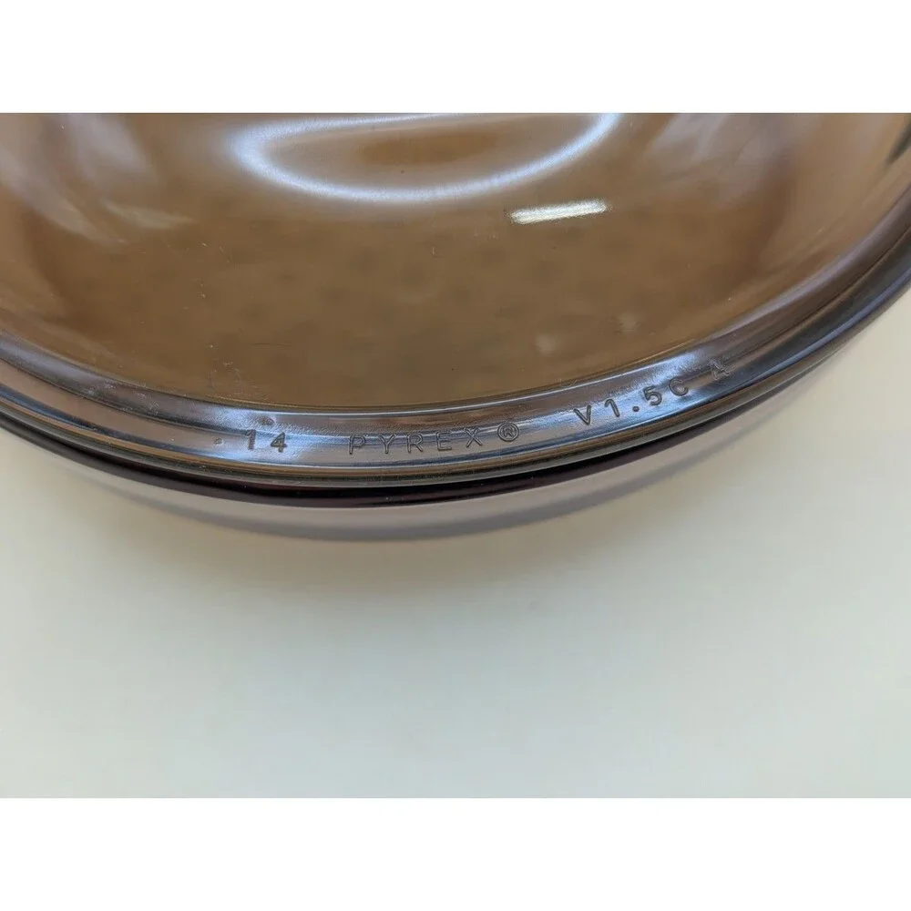 Vtg Corning Ware Visions Amber 7 Inch Frying Pan Waffle Bottom & Pyrex Lid V1.5C