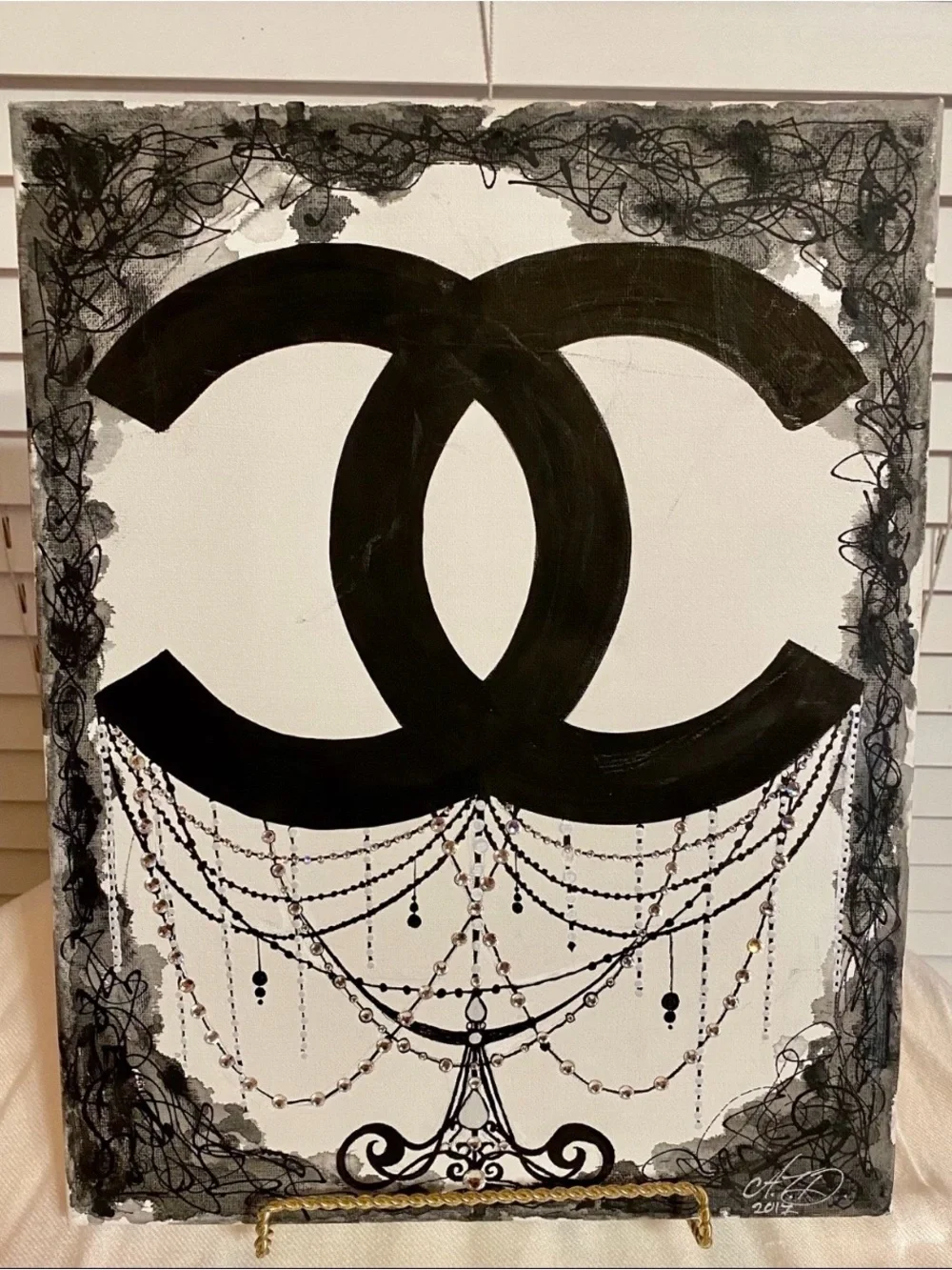 Signed 2015 Black White Fashion Canvas Art Glam Wall Decor