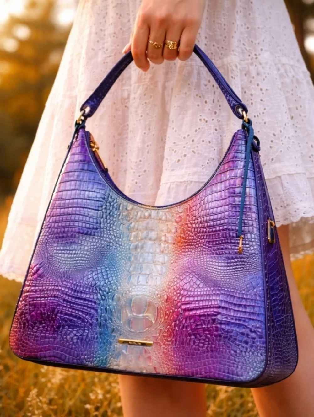 Brahmin Tabitha Melbourne Ombre Rainbow Shoulder Bag Croc Embossed Leather NWT