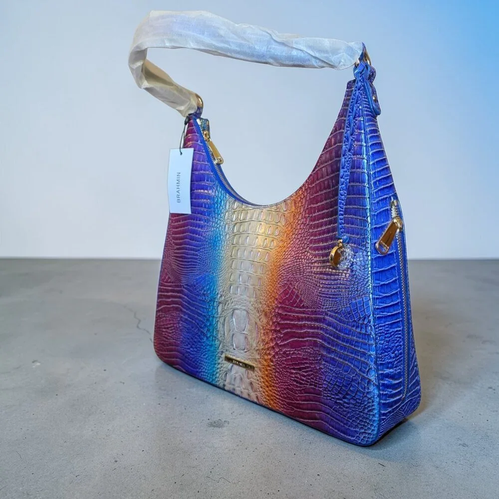 Brahmin Tabitha Melbourne Ombre Rainbow Shoulder Bag Croc Embossed Leather NWT