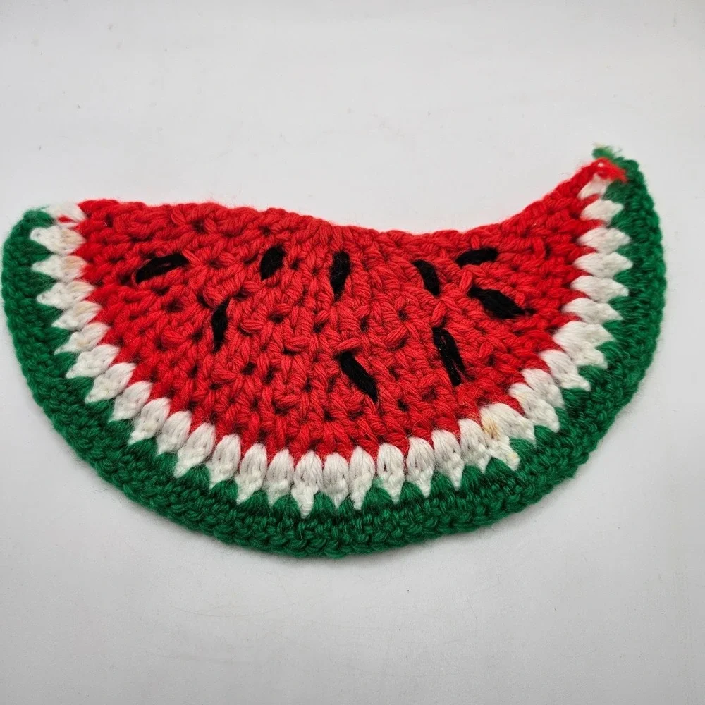 Vintage Handmade Crochet Watermelon Slice Hot Pad Pot Holder Trivet Grannycore‎