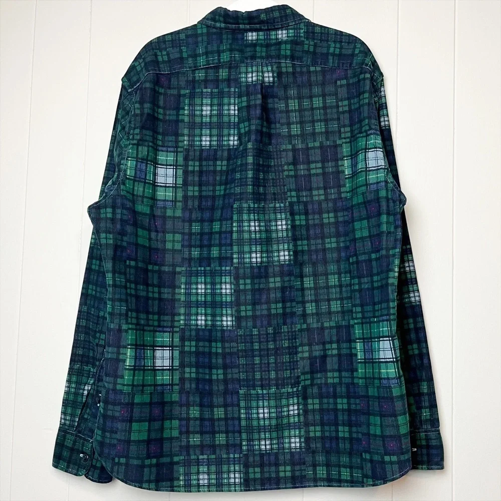 J. Crew Garment Dyed Corduroy Workshirt Large blue green plaid shirt shacket‎