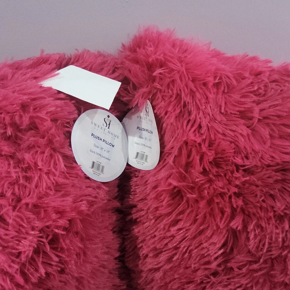 Plush Pillow Faux Fur Soft and Comfy Throw Pillow (Pack of 2),‎ Hot Pink. 18x18