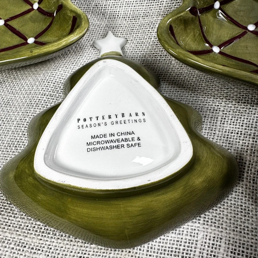 Pottery‎ Barn Seasons Greetings Christmas Tree Bon Bon Bowls Set of 4 Green
