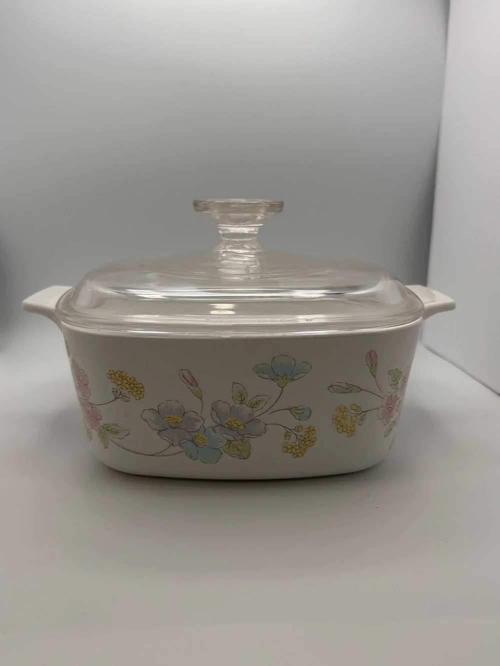 Vintage Corning Ware Pastel Bouquet Covered Casserole Dish with Glass Lid