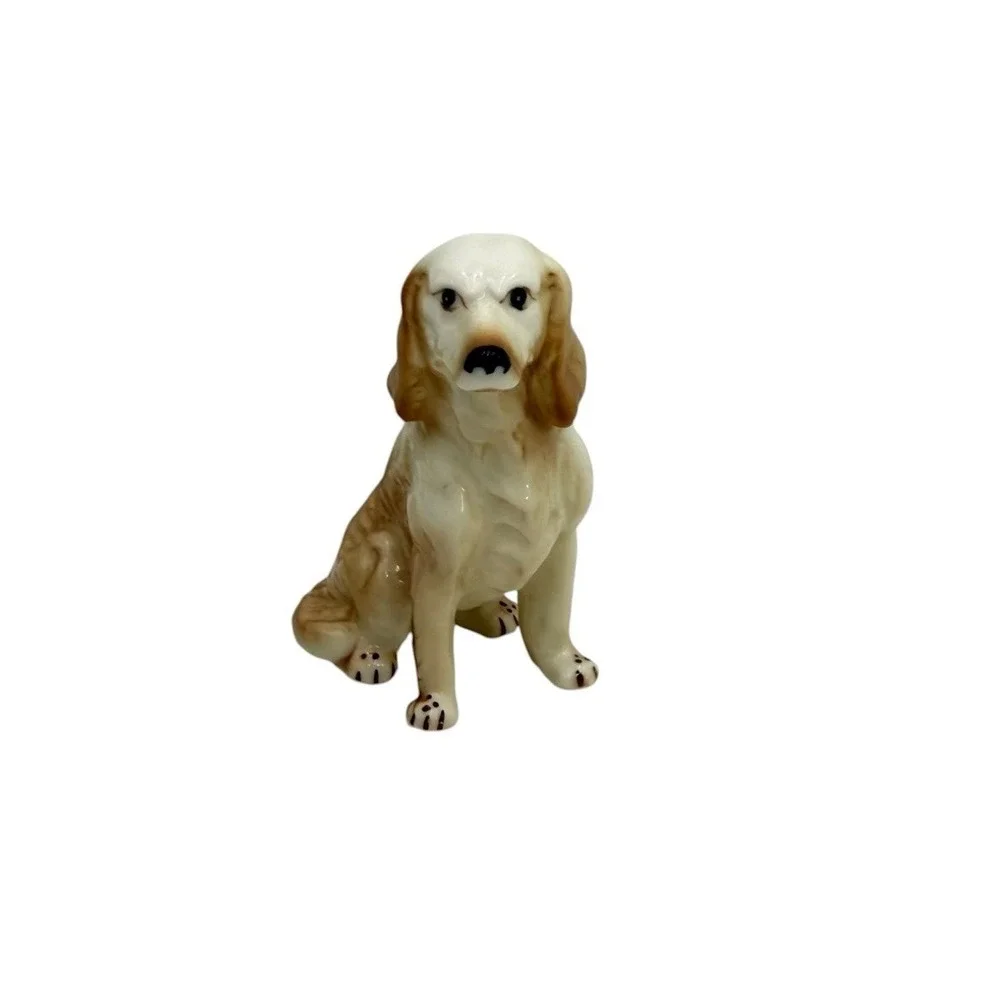 Vintage Springer Spaniel Dog Figurine Bone China Japan Hunting Bird Brown White‎