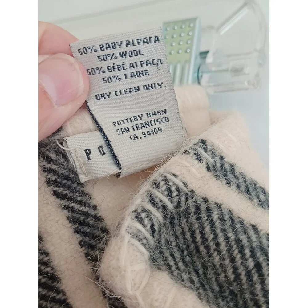 Pottery Barn black ivory plaid throw blanket baby alpaca/woolblend 43x56