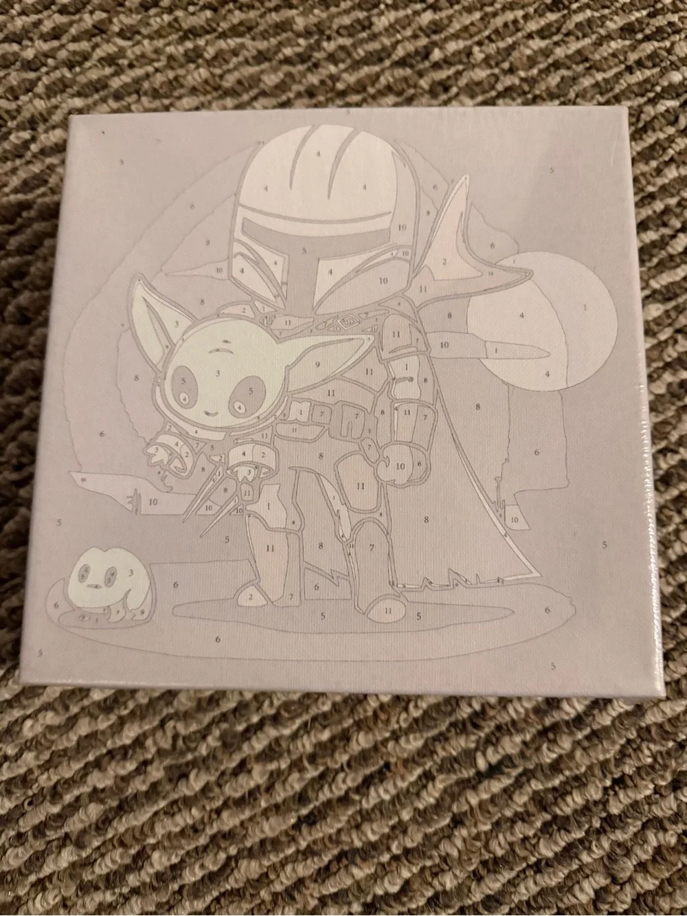 Hand-Painted Baby Yoda and Mandalorian Paint-by-Number Canvas - White