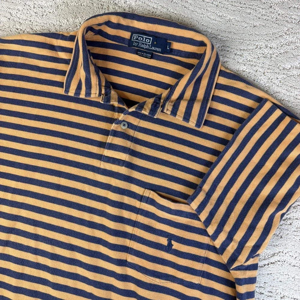 Men's VTG Polo Ralph Lauren Large Cotton Short Sleeve Pocket Polo Shirt Striped